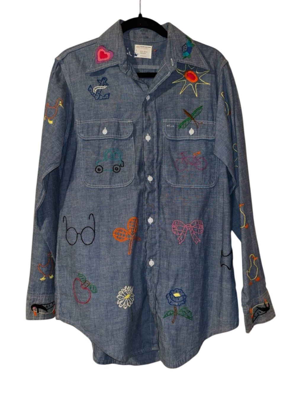 VTG Hippy 60s USA Made Chambray Embroidered JCPenney Rockabilly Shirt S